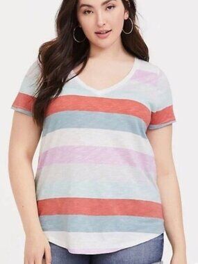 Torrid Plus 2 Striped Tee V Neck Slub Knit Short Sleeve Shirt
